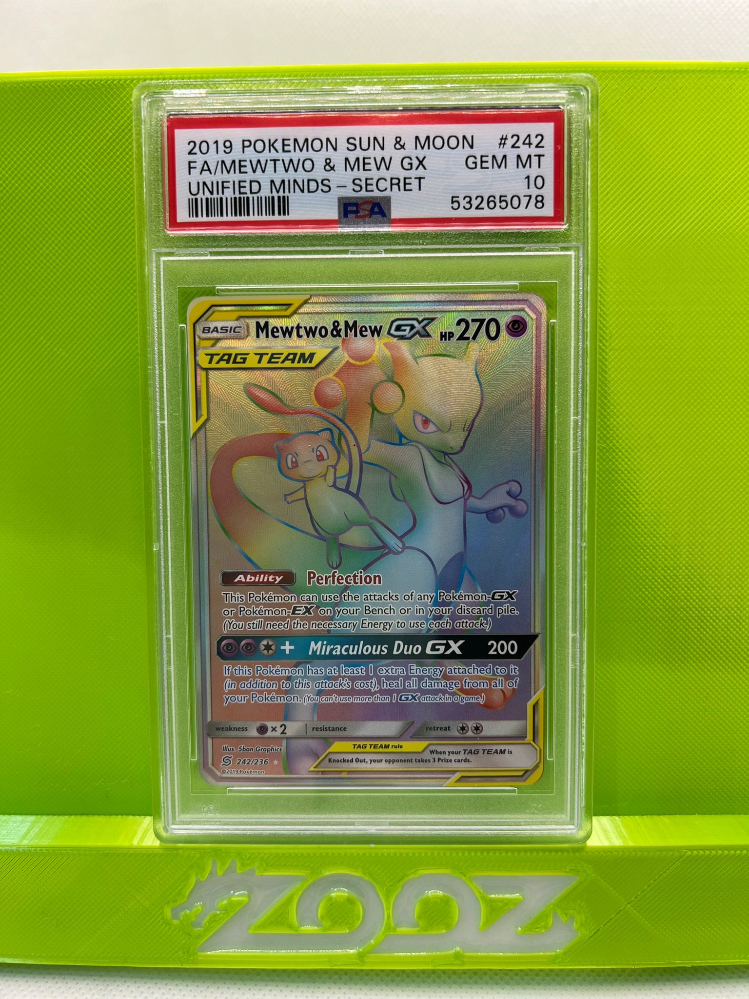 PSA 10 Pokemon Sun & Moon Mewtwo & Mew GX #242 Unified Minds Secret FA