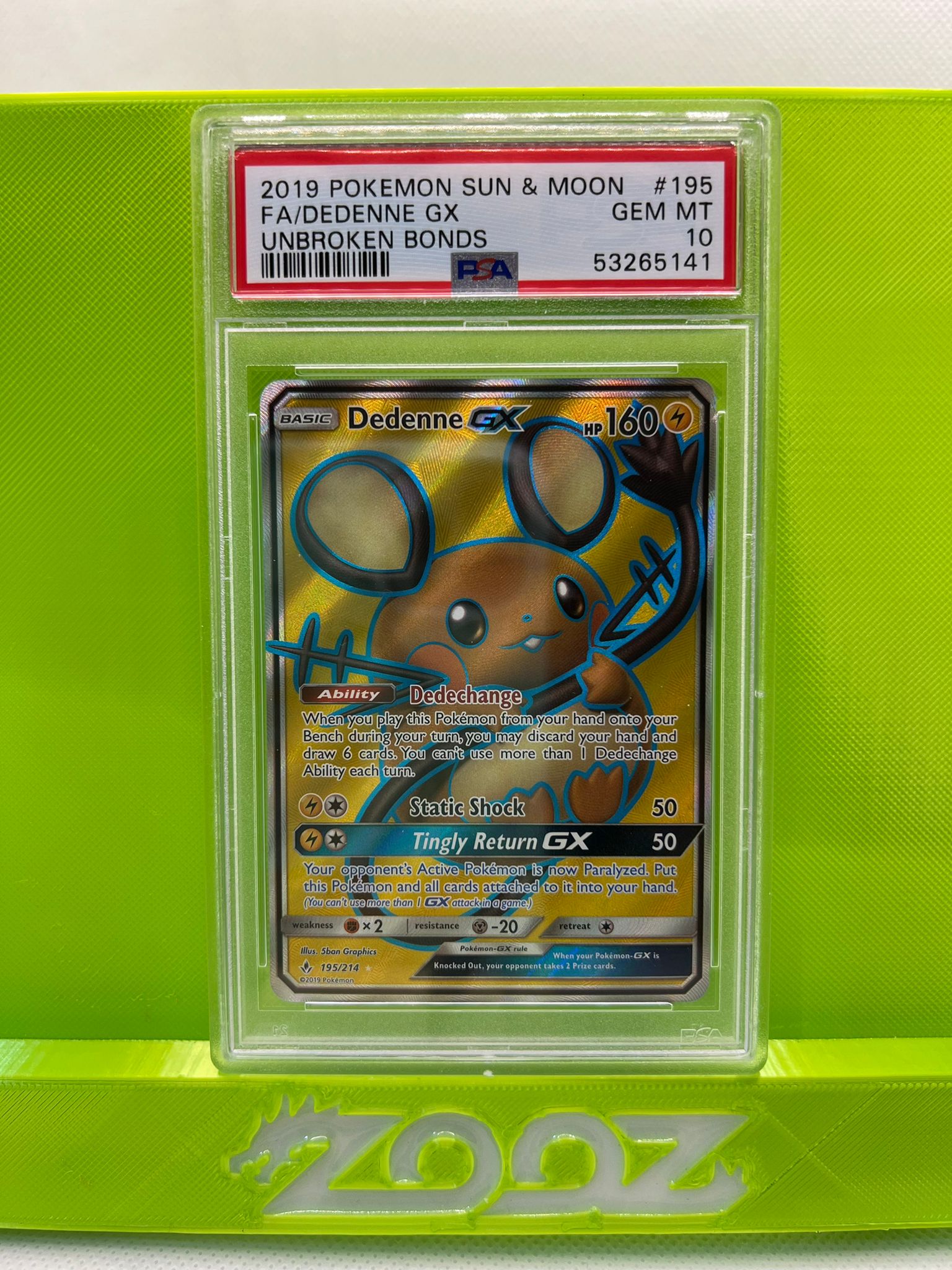 PSA 10 Pokemon Sun & Moon Dedenne GX #195 Unbroken Bonds FA