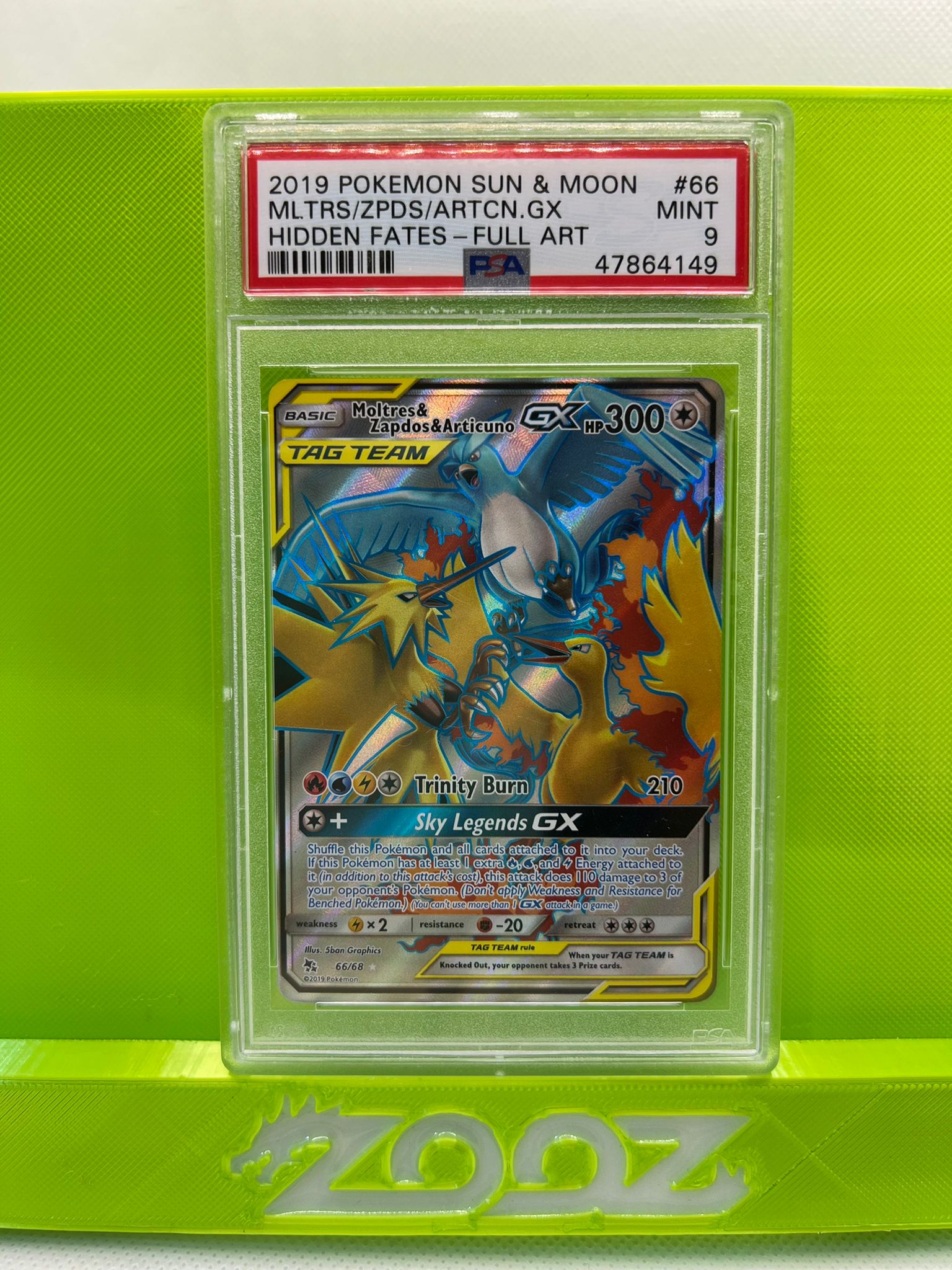 PSA 9 Pokemon Sun & Moon Moltres & Zapdos & Articuno GX #66 Hidden Fates FA