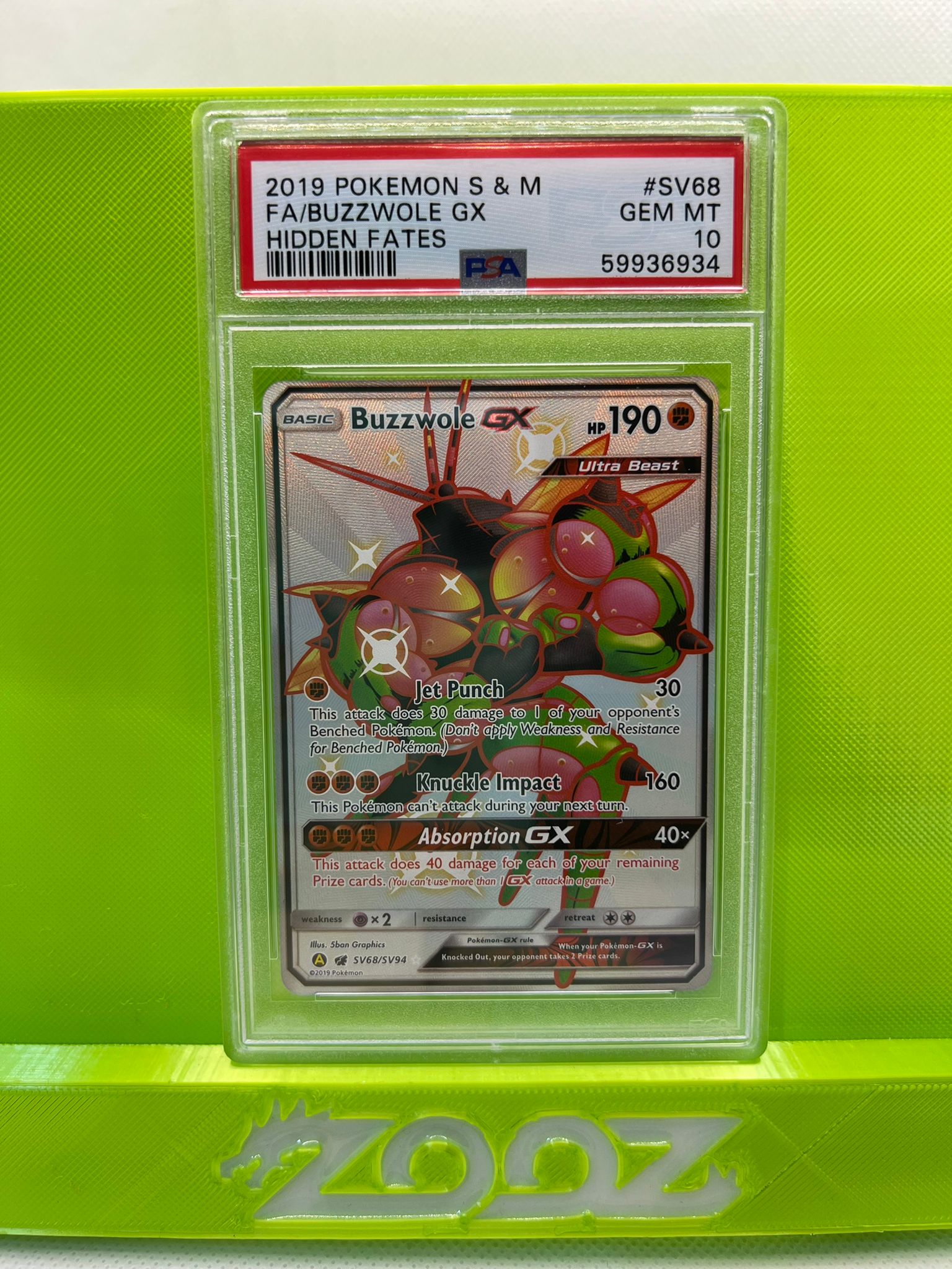 PSA 10 Pokemon Sun & Moon Buzzwole GX #SV68 Hidden Fates FA