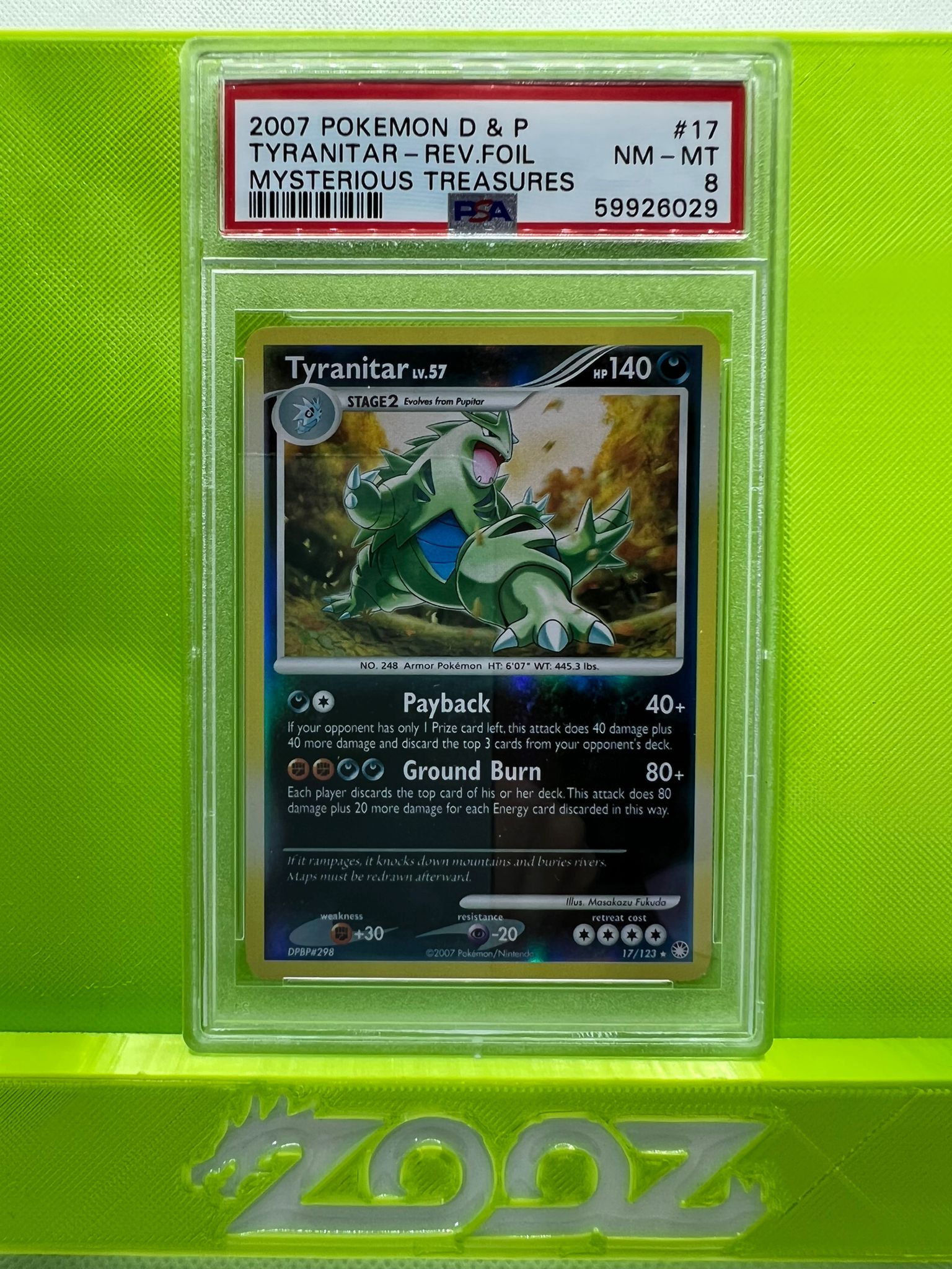 PSA 8 Pokemon D&P Tyranitar #17 Mysterious Treasures Reverse Foil