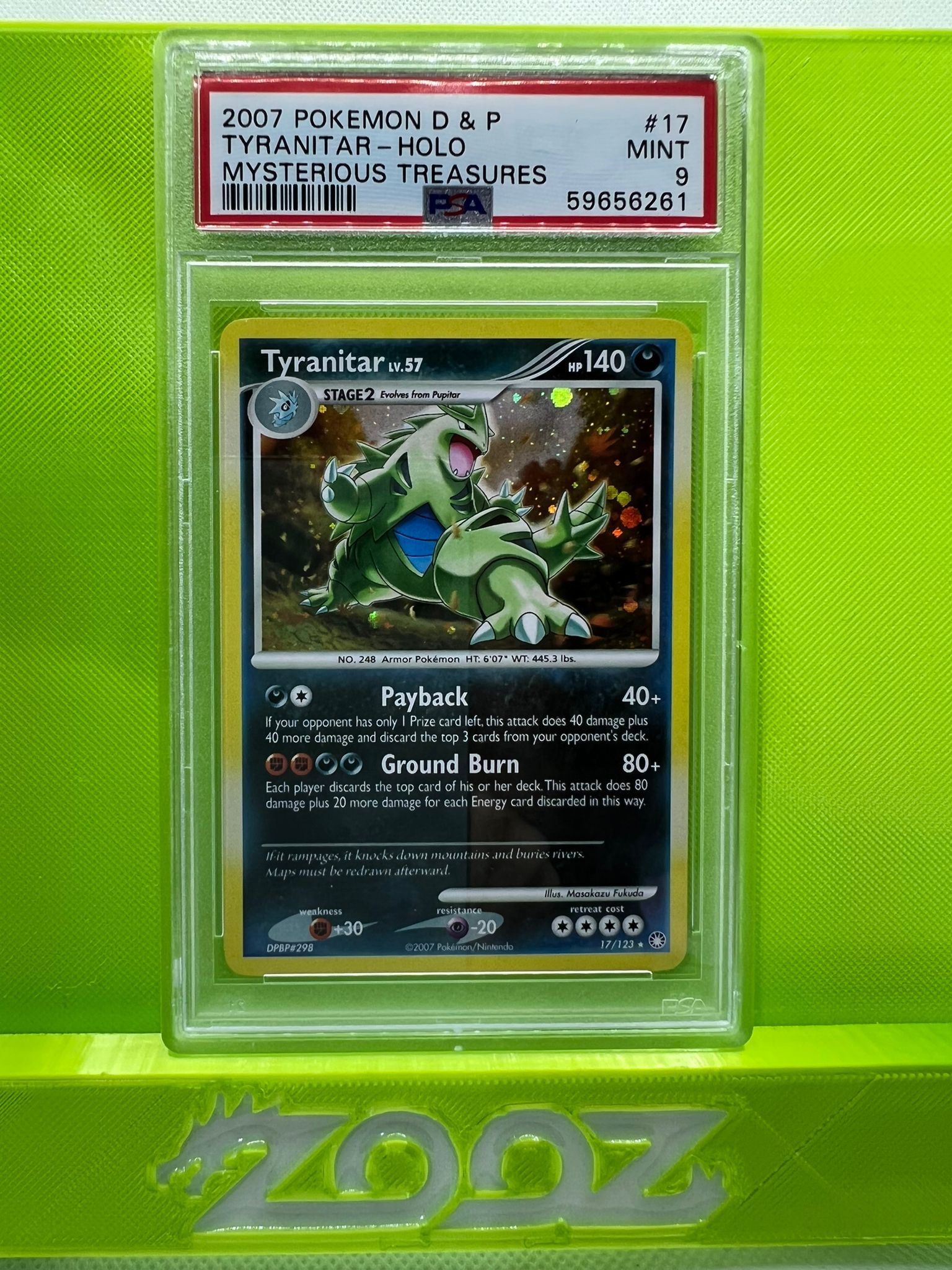 PSA 9 Pokemon D&P Tyranitar #17 Mysterious Treasures Holo