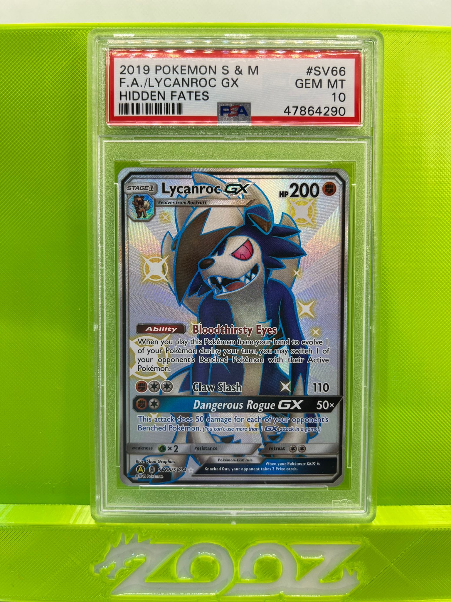 PSA 10 Pokemon Sun & Moon Lycancroc GX #SV66 Hidden Fates FA