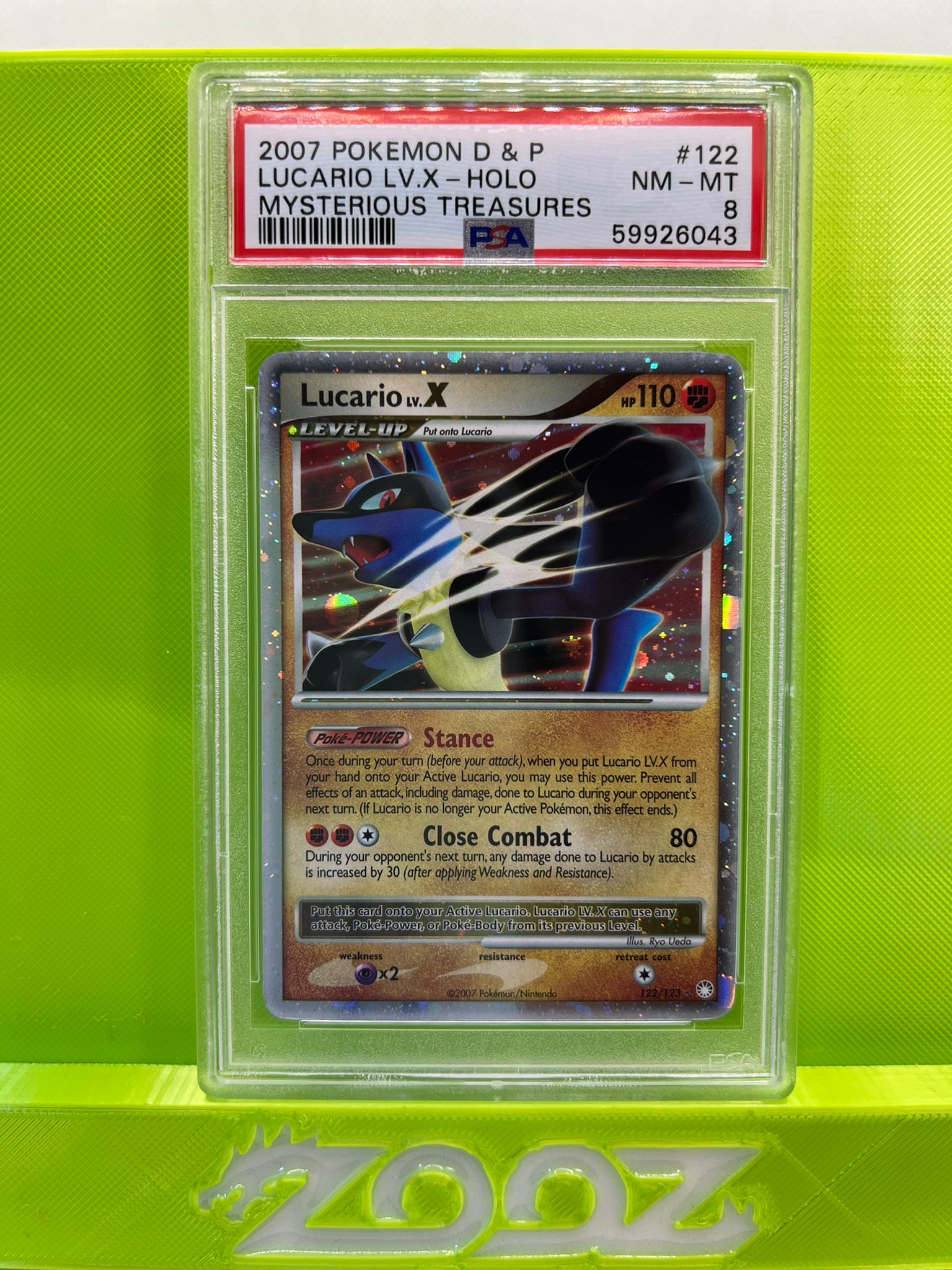 PSA 8 Pokemon D & P Lucario LV.X #122 Mysterious Treasures Holo